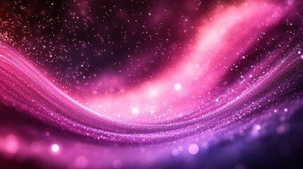 Poster - Abstract pink and purple wave with glittering particles on dark background.