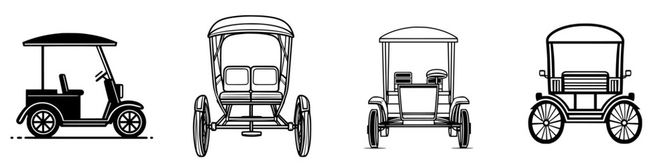 Poster - Multiple perspectives of a vintage-style pedal-powered rickshaw captured in a minimalist black and white design