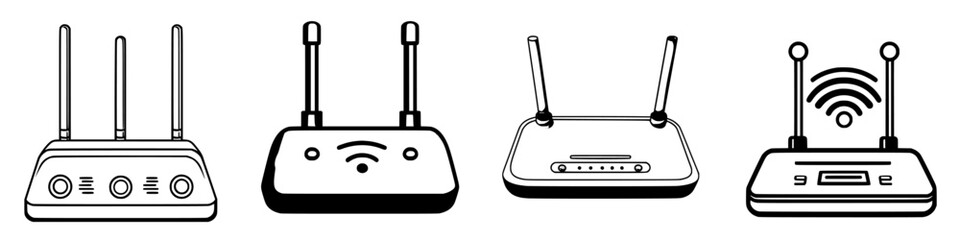 Poster - Different models of wireless routers displayed together for a tech comparison in a digital illustration
