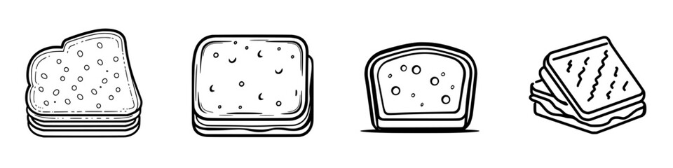 Poster - Various styles of bread slices illustrated in black and white on a clean background