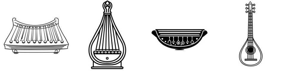 Poster - Traditional string instruments displayed in a creative arrangement for music lovers and enthusiasts