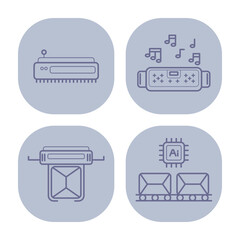 Fototapete - Various robot-themed icons representing technology in modern design. Sound and artificial intelligence. Innovation concept