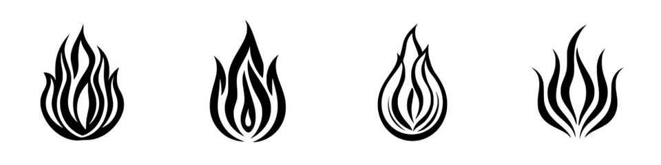 Poster - various designs of stylized flames showcasing intricate patterns and unique shapes in black color on