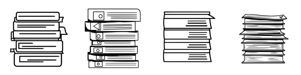 Poster - Stacks of books and papers organized on a table in a minimalist study space during daylight