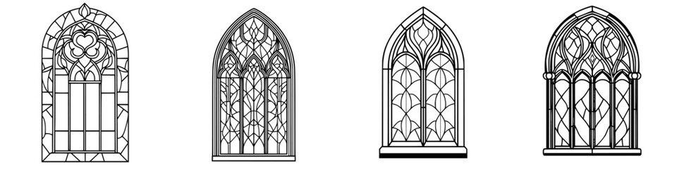 Poster - Decorative gothic windows showcasing intricate designs in a detailed architectural style with varying shapes and patterns