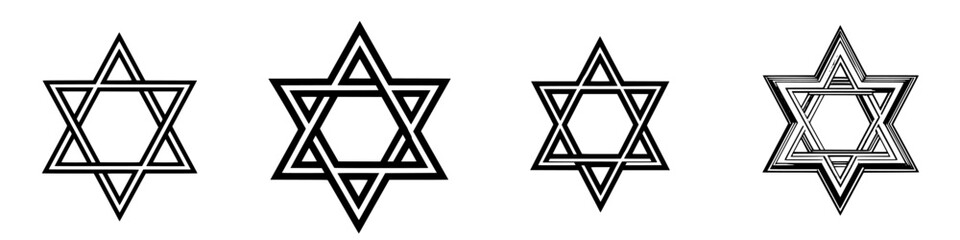 Poster - Different designs of the Star of David showcasing various patterns and styles in black and white