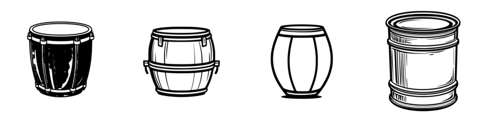 Poster - Various types of drums and barrels displayed in a creative design setting
