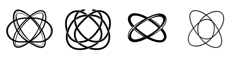 Poster - various abstract designs depicting intertwined shapes in different styles and arrangements on a whit