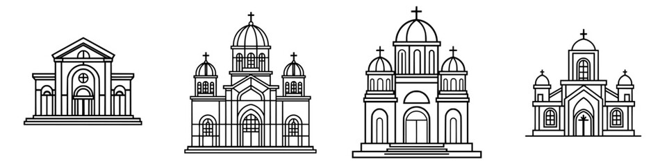 Poster - Architectural illustrations of four distinct church designs featuring domes and crosses