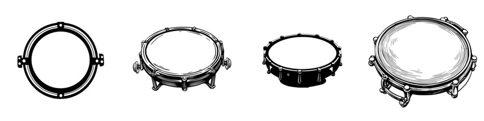 Poster - Different styles of tambourines displayed on a white background showcasing distinct shapes and designs
