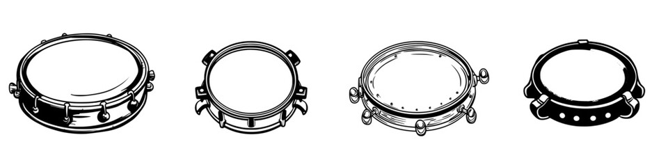 Poster - Different types of tambourines displayed for musical exploration in a lively studio setting