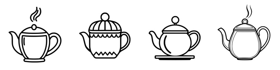 Poster - Illustration of various teapots showcasing unique designs and styles