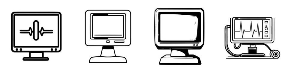 Poster - four vintage computer monitors displaying various medical diagnostics in a digital art style
