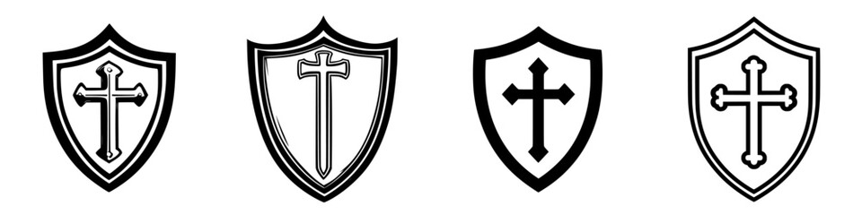 Poster - Collection of shields featuring crosses designed in various artistic styles for decorative purposes