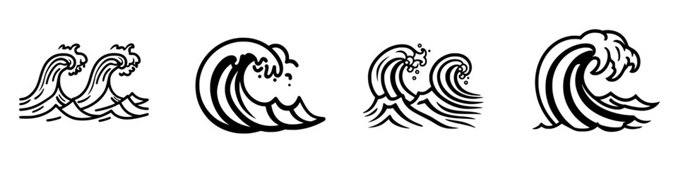 Poster - Various artistic representations of ocean waves showcasing motion and fluidity in a minimalist style
