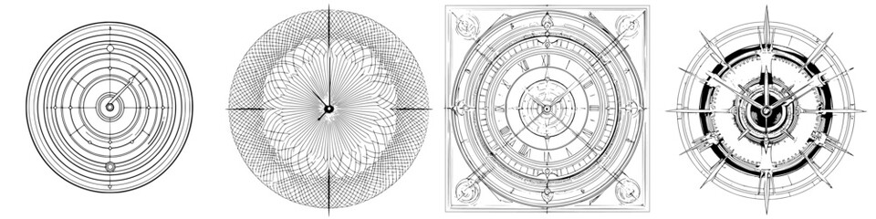 Poster - Abstract designs showcasing geometric patterns and radial symmetry in black and white against a simple background