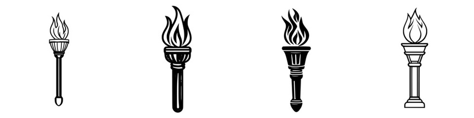Poster - Various designs of torches displayed in a series showcasing historical and artistic interpretations of flame-bearing symbols