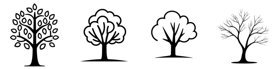 Poster - Progression of tree growth through the seasons depicted in simple black outline illustrations