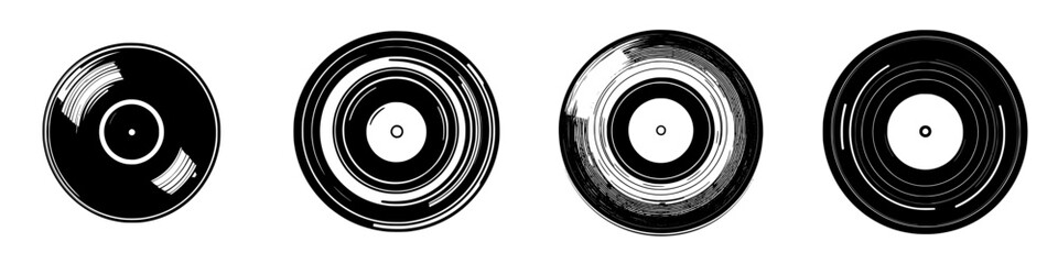 Poster - Various designs of vinyl records arranged in a row showcasing unique textures and patterns in black and white