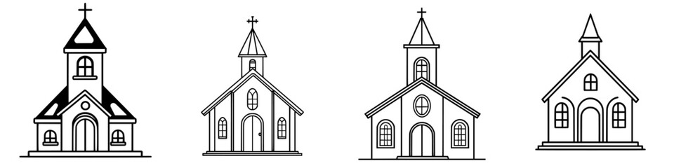 Poster - Illustrations of different church architectural styles showcasing unique designs and structural elements