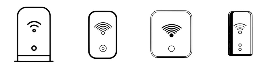 Poster - Variety of wireless router designs displayed in simple line art featuring different shapes and signal indicators