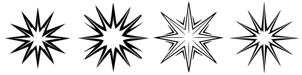 Poster - black starburst designs arranged in a row showcasing distinctive geometric patterns for decorative p
