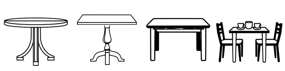 Poster - Various table designs showcasing different styles, shapes, and layouts suitable for diverse settings and purposes