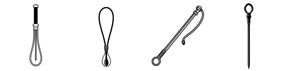 Poster - Various kitchen tools including a whisk, lasso, skewer, and basting brush displayed in black and white style