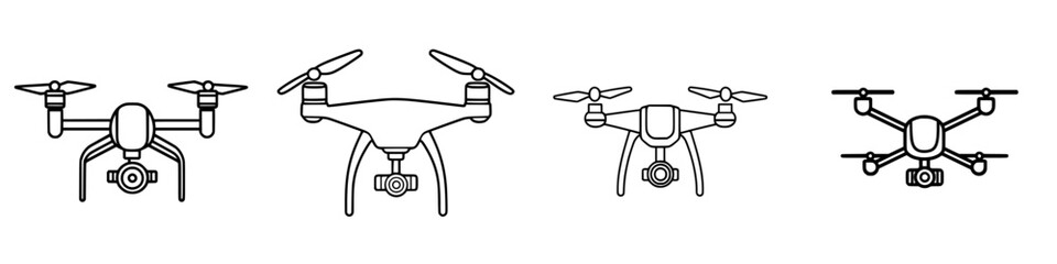 Poster - various models of drones lined up, showcasing design differences and features of modern aerial techn