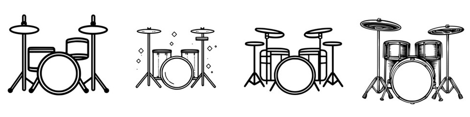 Poster - Different styles of drum kits arranged in a row showing variations in design and configuration