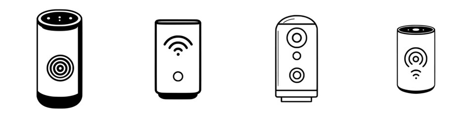 Poster - Smart home devices showcased in an illustration featuring wireless speakers and sensors in a minimalist design