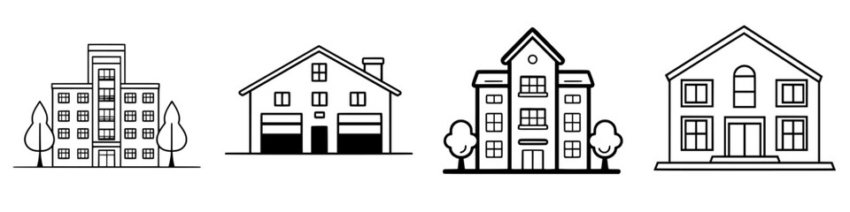 Poster - Graphic representation of various building styles showcasing architectural diversity in urban design and residential living