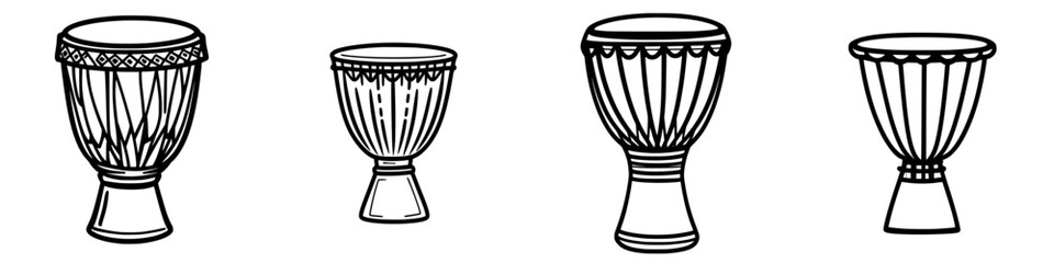Poster - Various hand drums displayed in simple line art style showcasing unique designs and shapes suitable for music enthusiasts and cultural events