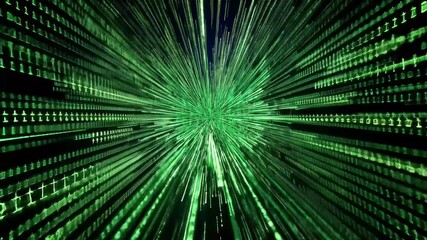 Poster - Dynamic binary coding data processing over a mesh of connections in green light, binary coding data processing over mesh of connections on black background