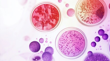 Wall Mural - scientific exploration of colorful microbial cultures in petri dishes for laboratory research