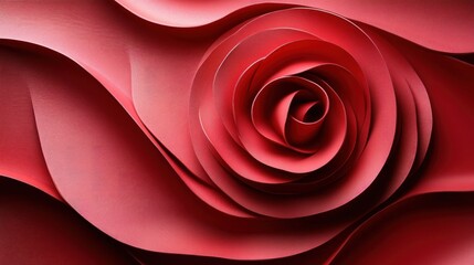 Poster - Abstract red rose pattern with swirling waves and layered petals.