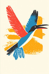 Poster - Colorful Flight: A vibrant illustration of a bird soaring through the air, with a dynamic pose and eye-catching colors, celebrating the beauty and energy of nature