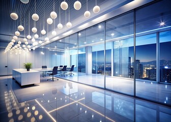 Poster - Abstract White Office Interior Night Photography: Modern Minimalist Background