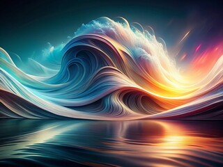 Poster - Abstract White Light Waves, Dark Shadow Ethereal Landscape, Digital Art Background