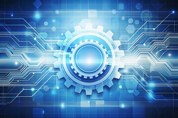 Poster - Abstract Tech Background: Blue & White Geometric Gear Design for Presentations & Websites