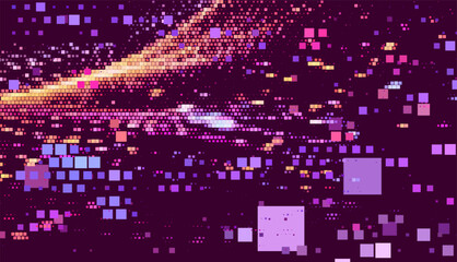 Aufkleber - Vector illustration with abstract pattern of colored particles. Square pixels in a vibrant color palette create a dynamic digital composition.