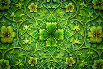 Poster - Abstract St. Patrick's Day Background: Green Clover Pattern, Festive Holiday Design