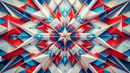 Poster - Abstract Red White Blue Digital Art: Modern Geometric Design Background