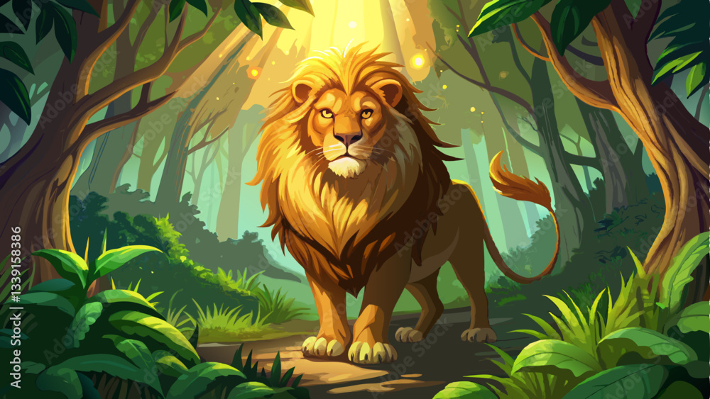 vector of majestic and powerful lion standing proudly in the heart of a ...
