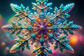 Poster - Abstract Multicolored Snowflake: Surreal Winter Design, Festive Holiday Background