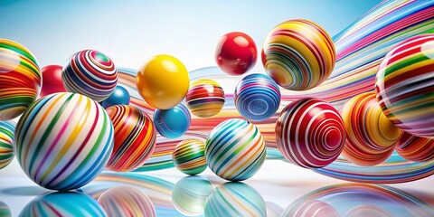 Poster - Abstract Motion Loop: Rolling Colored Balls on Striped White Background