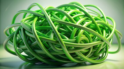 Poster - Abstract Isometric Green Tangle, 3D Geometric Design, White Background, Modern Art, Minimalist