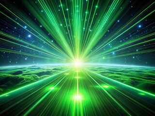Poster - Abstract Green Neon Lines Radiating Background - Bright Energy Stock Photo