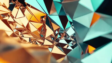 Poster - Geometric low poly abstract design with blue and bronze tones depicting modern technology, Blue and bronze geometric low poly abstract tech motion background