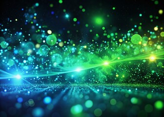 Poster - Abstract Food Photography: Glowing Green and Blue Energy Wave on Dark Background